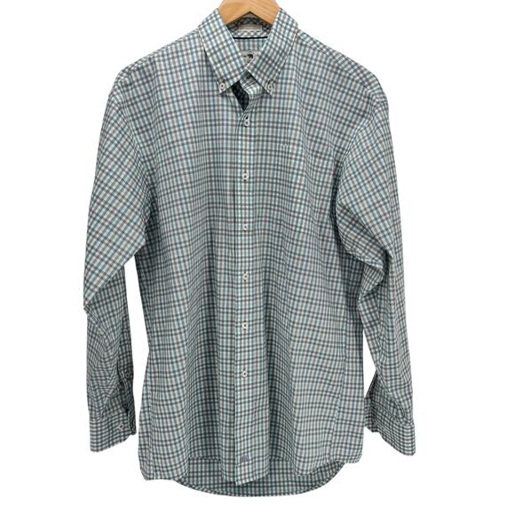 Onward Reserve Shirt Mens Medium Blue Tan Check Button Down Classic Fit - Picture 1 of 9